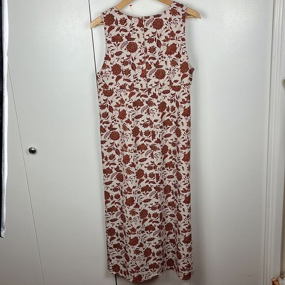 Woolrich Women's Sleeveless Maxi Dress Size Medium Tan Rust Flowers Linen Blend - Picture 4 of 7